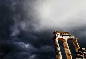 columns with dark clouds